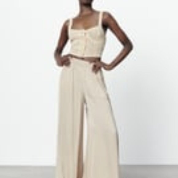 Zara Pants - NWT Zara Flowy Wide Leg Pants in Soft Gold